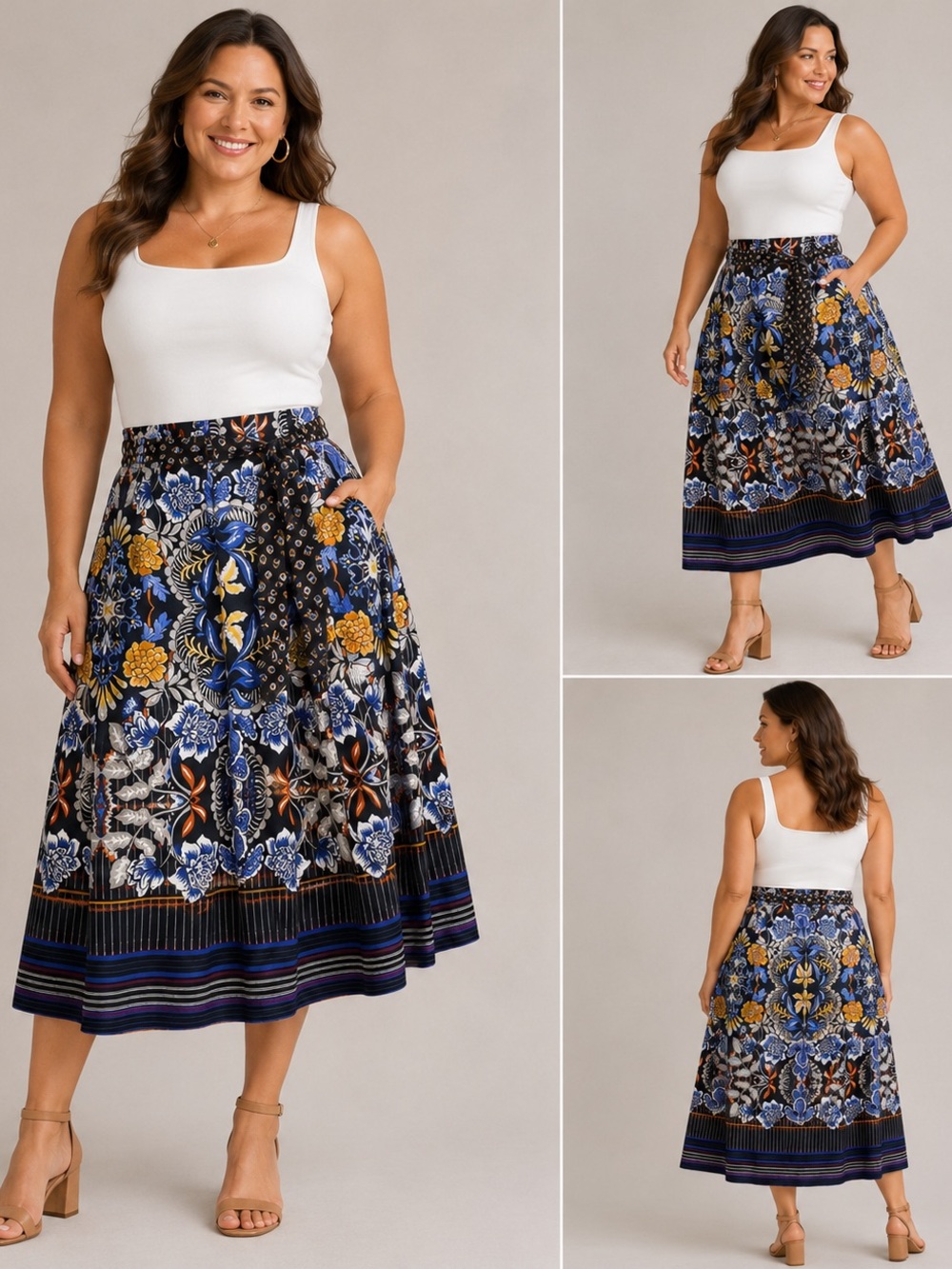 NWT LOFT Floral Tie Waist Midi Skirt Size 16